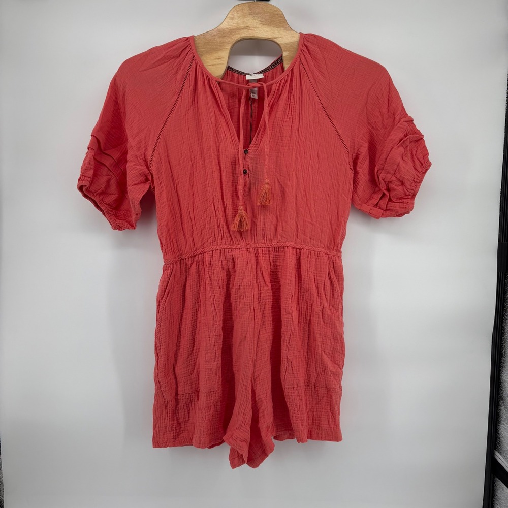 Knox‎ Rose Romper Women XXL Coral Pink Boho Sheersucker Gauzy Tassel Flaw